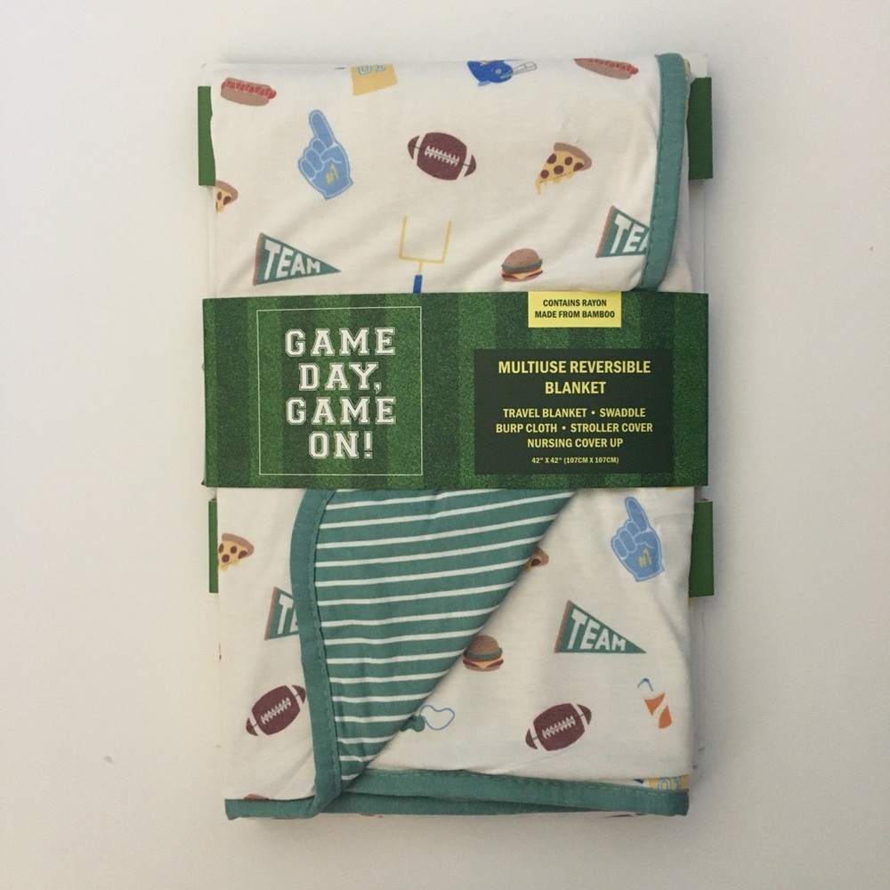 NEW Baby Blanket Multi-use Team Sports Football Reversible to Stripes | Game On